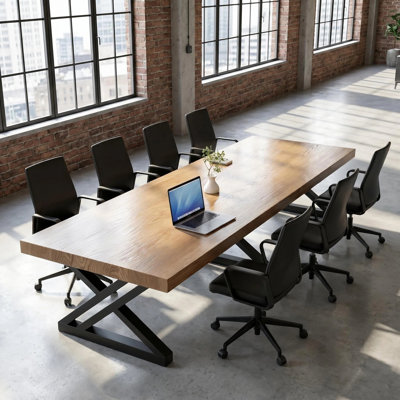 ectangular Solid Wood Conference Table | Industrial & Rustic Style, Z-Shape Metal Legs