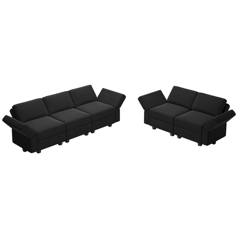 Canapé modulaire en velours Teangela, Velours noir