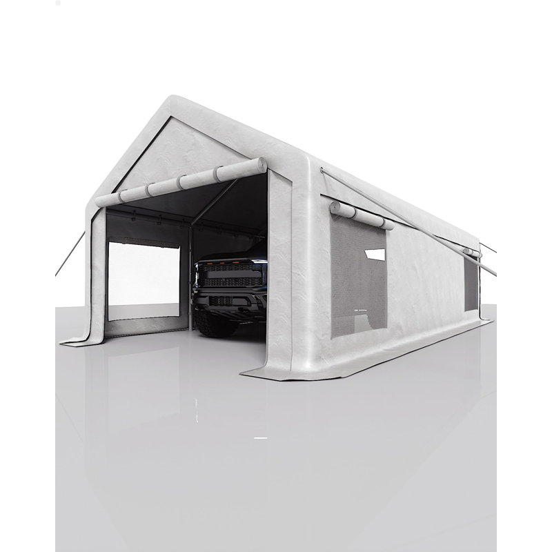 Abri d'auto robuste 13 x 25 pi avec fenêtres enroulables pour voiture, camion, Blanc