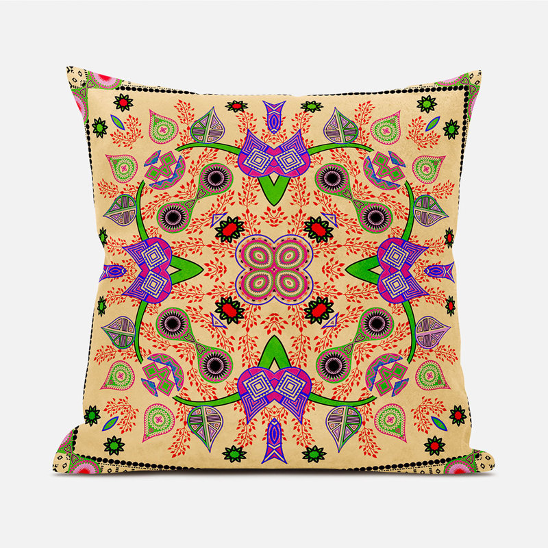 Housse et insert de coussin décoratif en polyester pour l'intérieur et l'extérieur, Beige / mauve / vert, 26 po x 26 po