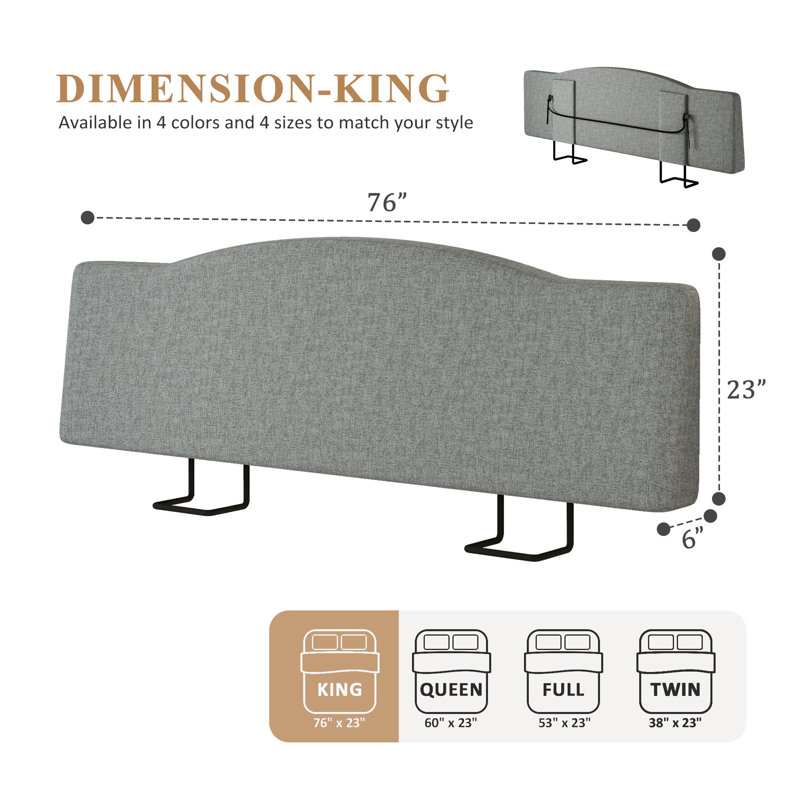 Upholstered Linen Headboard with Adjustable Height, Dark Gray, King