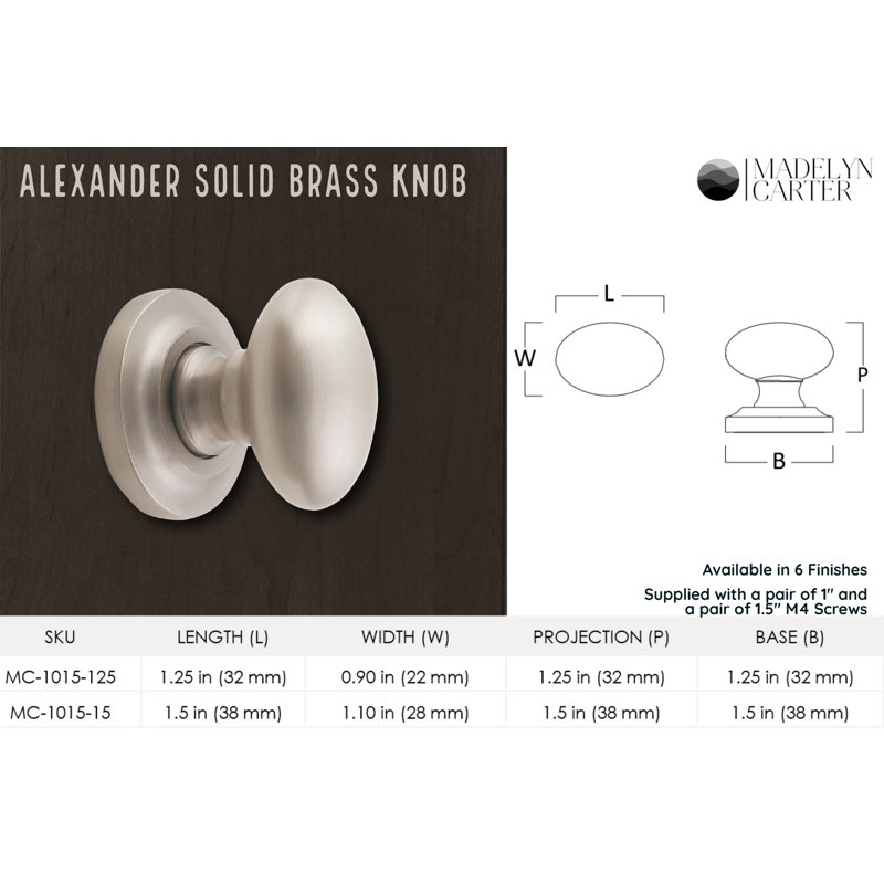 Madelyn Carter Kayla Solid Brass Egg Cabinet Knob, 1.25", Antique Brass