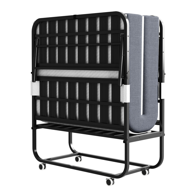 Très grand lit simple 75 po pour personnes de grande taille, matelas en mousse viscoélastique de 5 po, structure en métal robuste de 450 lb, pliable et portable, chambre à coucher à installation rapide, facile à rouler et facile à rouler