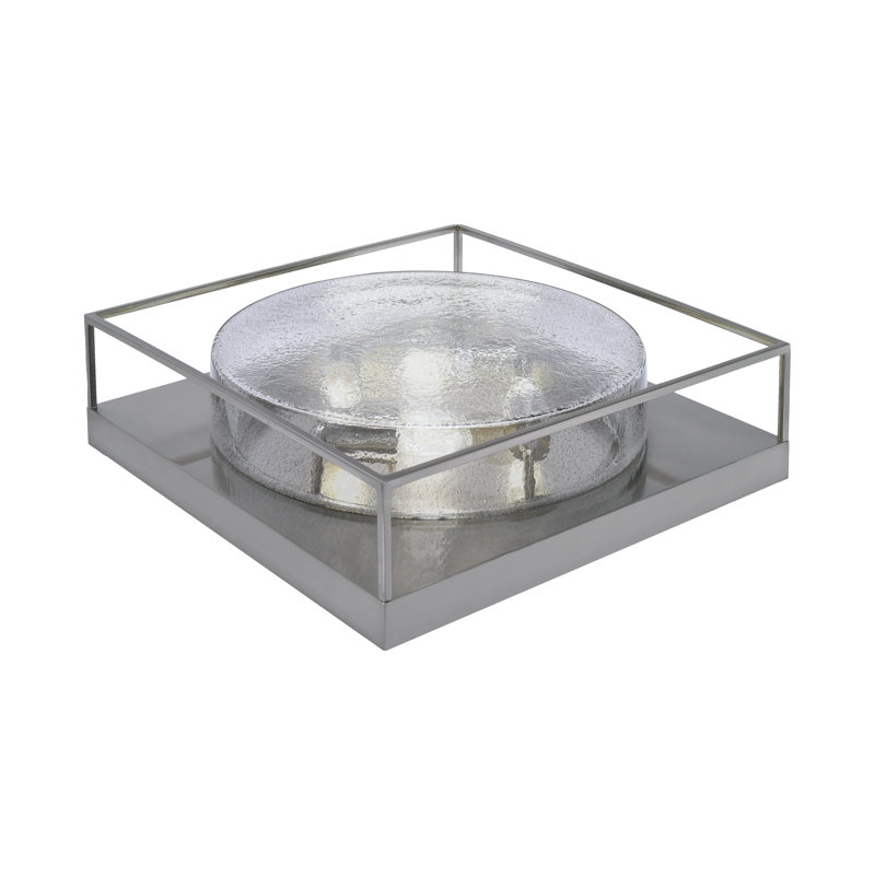 Plafonnier encastré avec verre, Nickel brossé, Clair, H 5 po x l 18 po x P 18 po