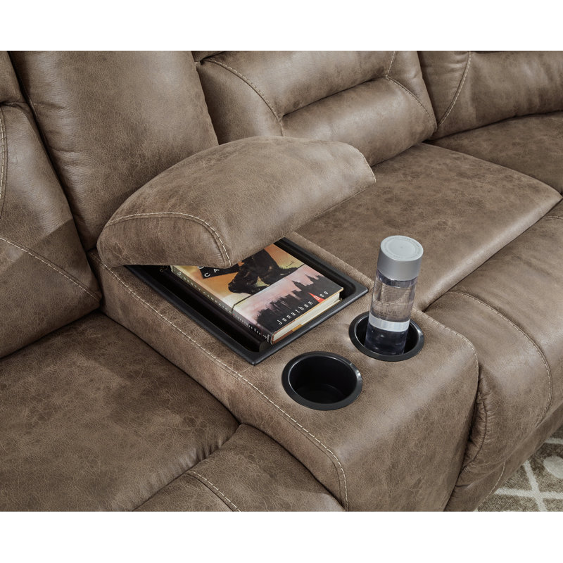 Beige Faux Leather Four Piece Sectional with Pillow-top Arm