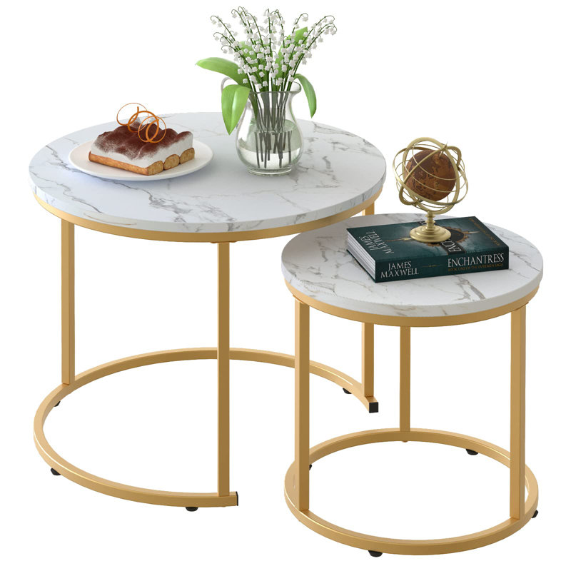 Set of 2 Round Nesting Coffee Tables., Gold