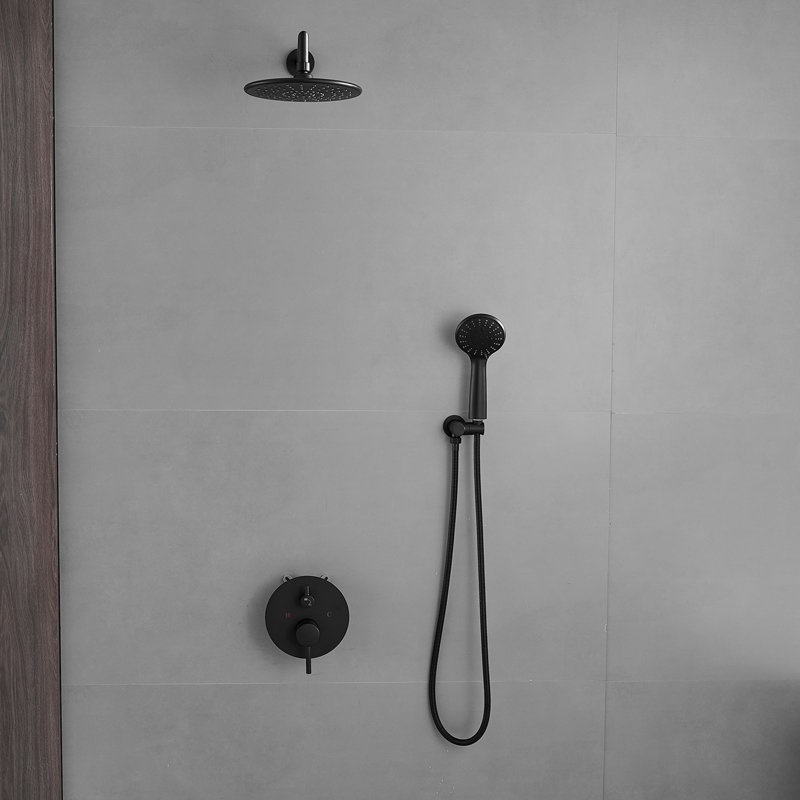 1 système de douche complet avec valve brute, Noir mat