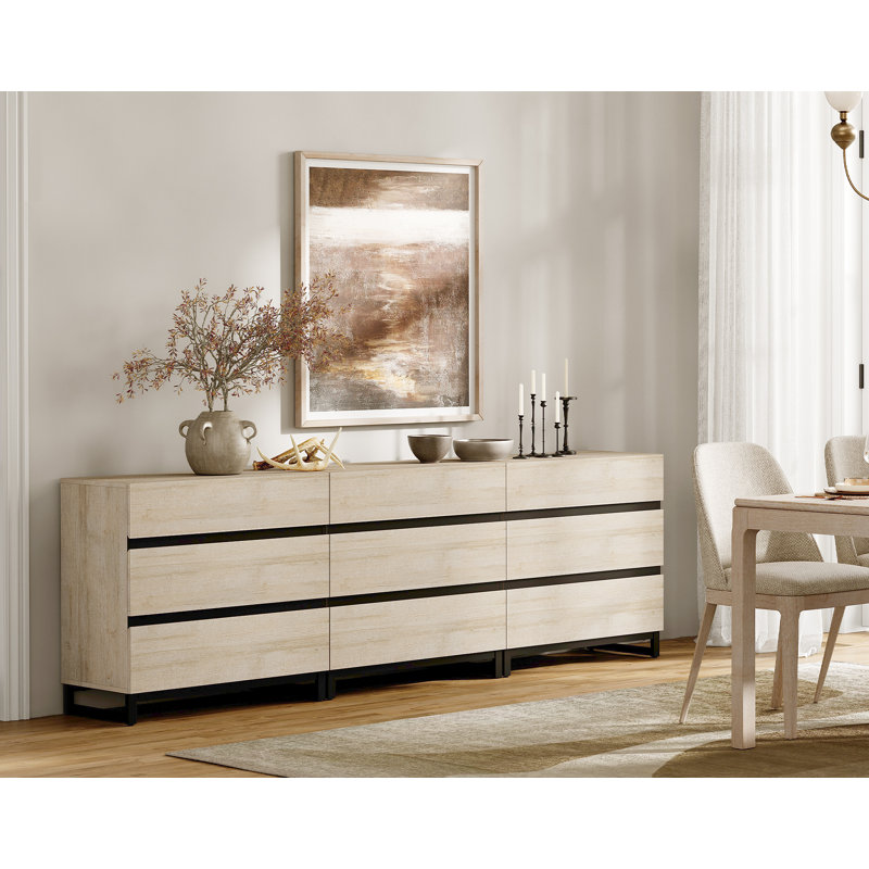 Buffets Ellerbe multifonctionnels, buffet moderne 3 en 1 avec 9 tiroirs et base en métal, armoire de rangement pour la cuisine, armoire à café