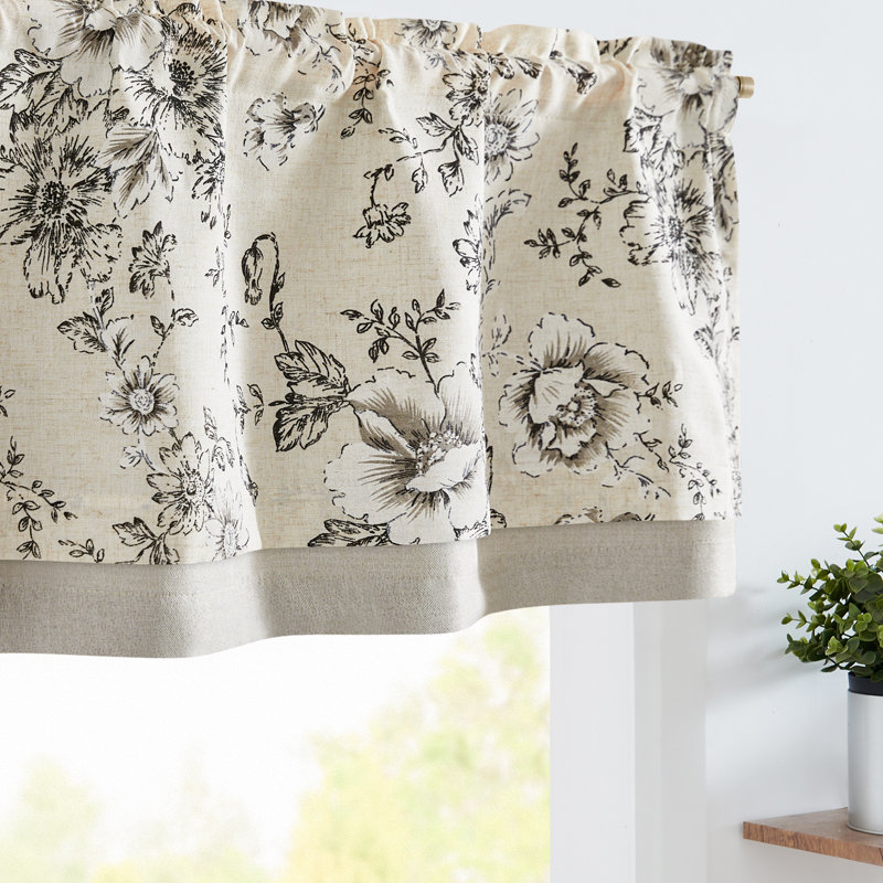 Daeun Rustic Floral Valance Double Layer Blackout Valance, Black/Beige, 50" W x 16" L