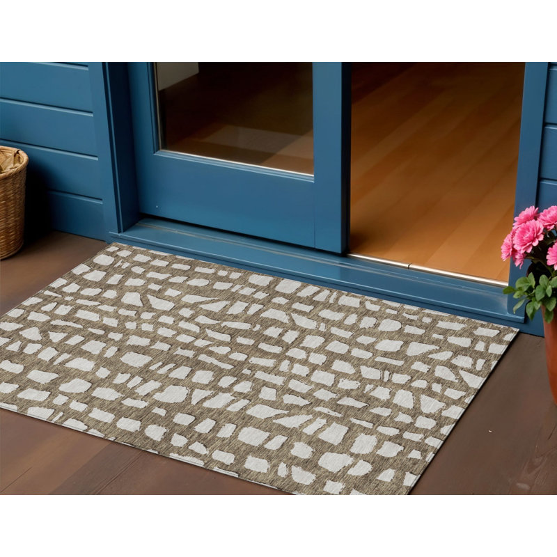 Tapis intérieur lavable abstrait 3 pi x 5 pi brun et ivoire