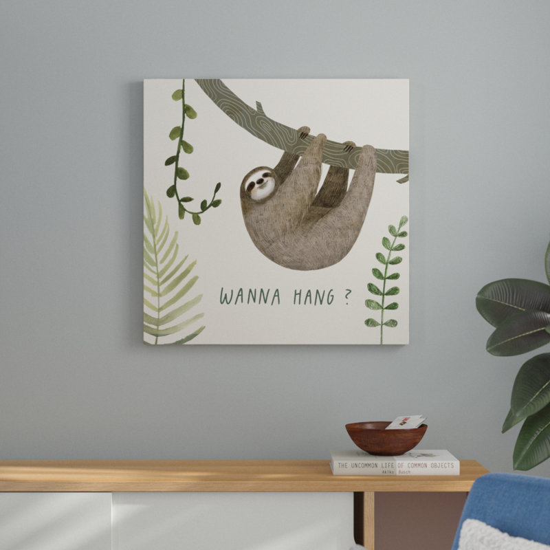 «Sloth Sayings I», peinture sur toile, H 12 po x l 12 po, Toile tendue