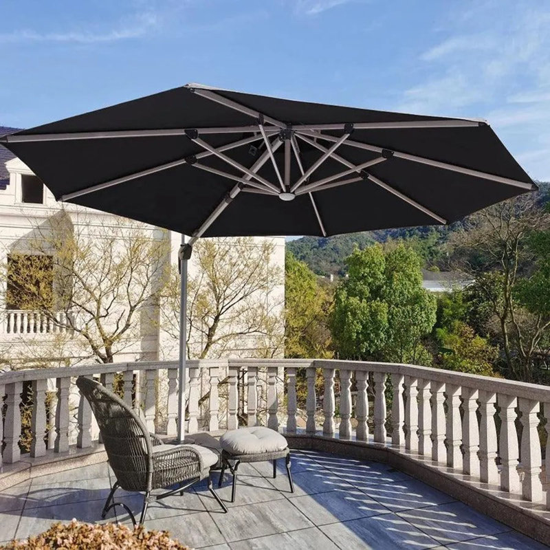 3.6m Square Lighted Cantilever Parasol With Base And Umbrella Cover, Grey