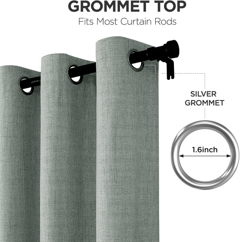100% Linen Blackout Curtains with Eyelets – Ready Made (Set of 2), Sage, 228cm Width x 228cm Drop