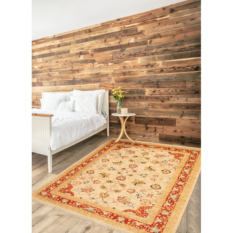 Tapis unique en laine noué à la main style nouvel âge Ushak ivoire 8 pi 11 po x 11 pi 10 po Yaak