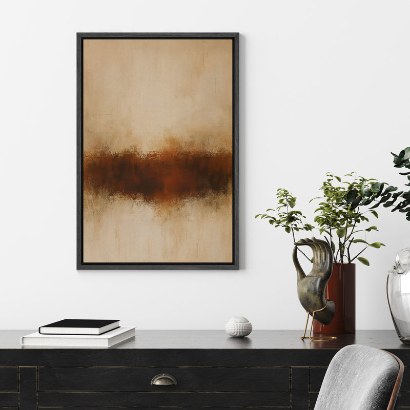 Reproduction de paysage abstrait beige encadré sur toile, pour la décoration du salon, H 24 po x l 16 po, Cadre flottant