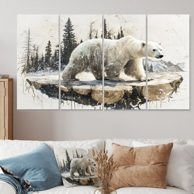 Hiver, ours polaire dans un paysage de forêt II - art mural - ensemble de décoration W
