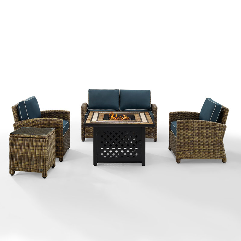 4 - Person Patio Conversation Set with Cushions, Navy Velvet
