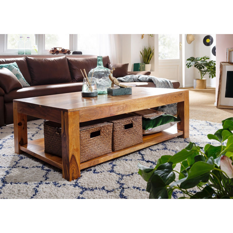 Oxford Solid Wood Four Leg Coffee Table with Storage, Brown