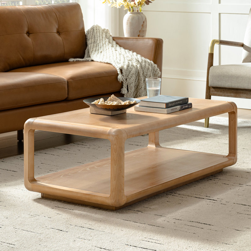 Table basse moderne en bois massif avec base ouverte Arved, Naturel