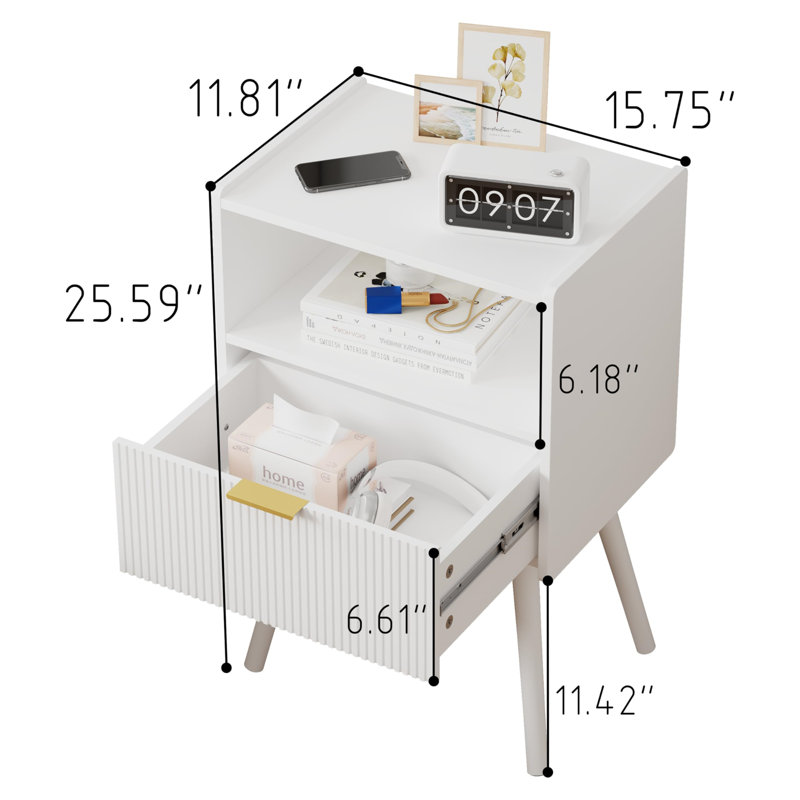 40cm W Manufactured Wood Bedside Table