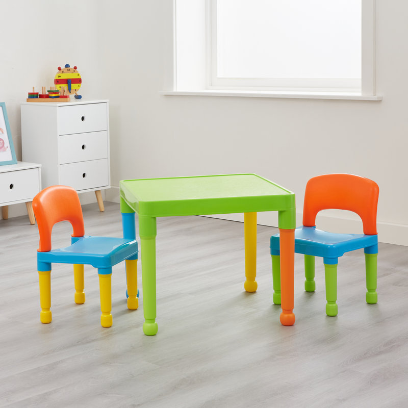 Youngs Kids 3 Piece Square Interactive Table and Chair Set, Green/Multicolor