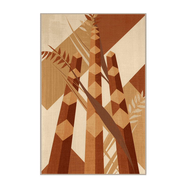 Machine Washable Oyan Sugarcane Global Inspired Geometric Rug in Brown – Beige Binding, 3x5
