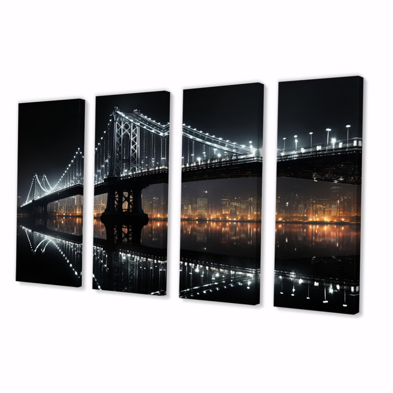 Pont noir de lumière - reproduction d'art mural - 4 panneaux, Wrapped Canvas