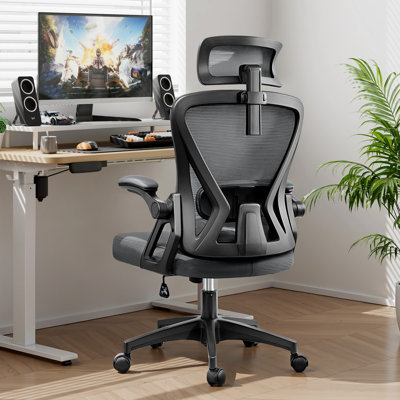 Chaise de bureau ergonomique en filet avec appui-tête réglable en 3D, accoudoirs rabattables, soutien lombaire et dossier inclinable
