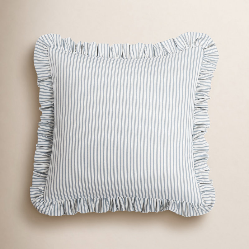 Birch Lane Polo Stripe Ruffled Accent Pillow, Polyester, Light Blue