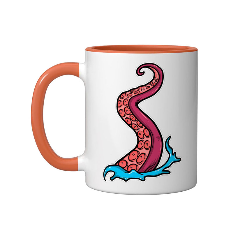 Red Tentacle Octopuses Ceramic Mug, Blue/White, Orange