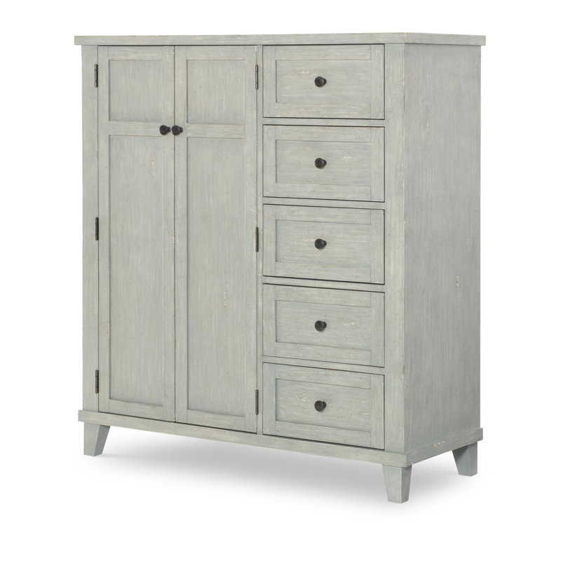 Commode à tiroirs Bellflower transitionnelle de 122 cm de large, en bois massif plaqué chêne rouge, avec portes et tiroirs en bois dur massif.