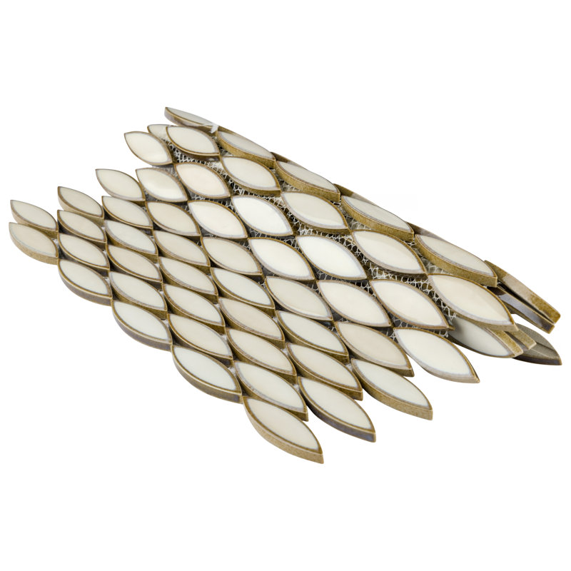 Pescado 1" x 2" Porcelain Novelty Mosaic Wall & Floor Tile, Glossy Cream/Beige
