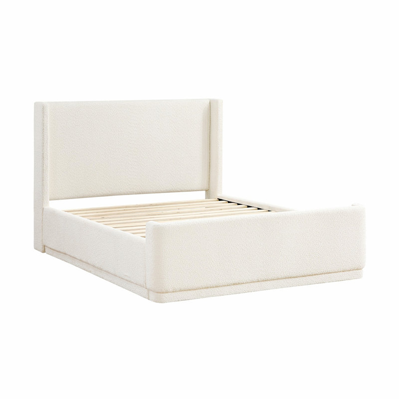 Lit plateforme en bois avec tête de lit à oreilles, Beige