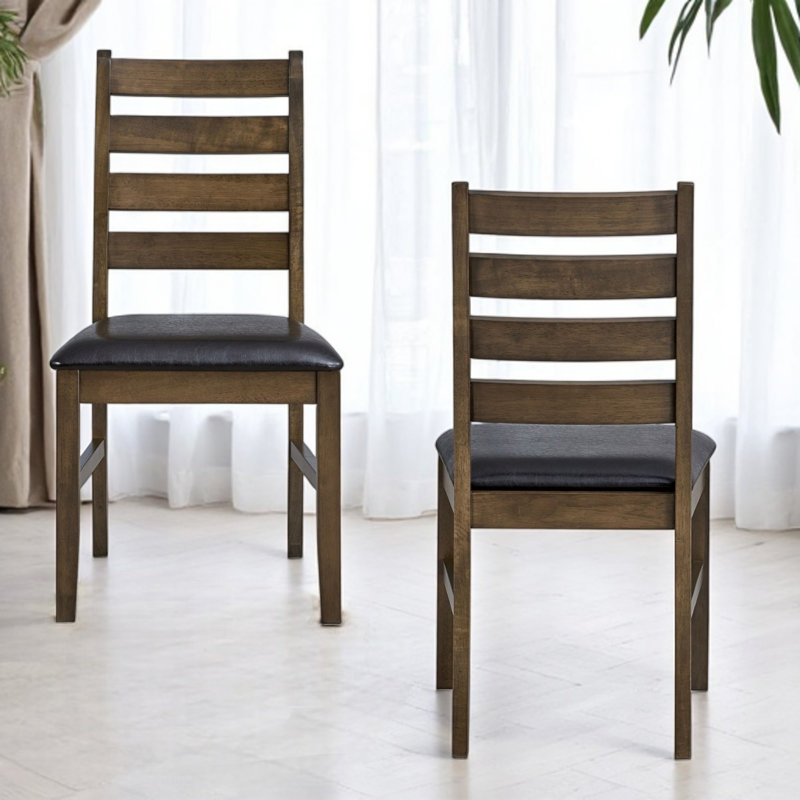 Ensemble de 2 chaises d'appoint en cuir synthétique brun et noyer Damica