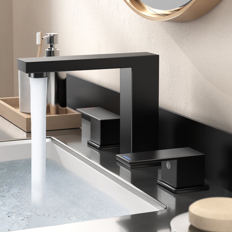 Bathroom Faucet 8 Inch Widespread With 3 Hole And Supply Hoses 18/8 Stainless Steel, Matte Black