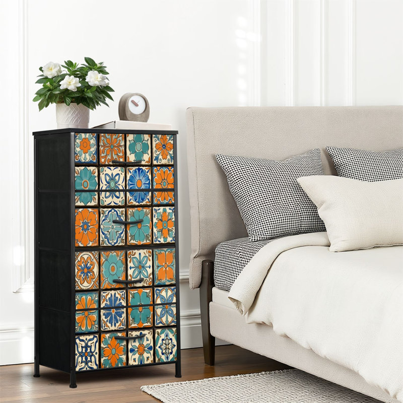 4 Drawer Dresser for Bedroom, Narrow Chest of Drawers, Wooden Top and Study Iron Frame 18"x37.5"-(WxH)