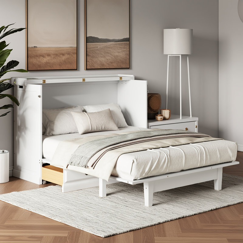 Armoire-lit escamotable Farmhouse, Blanc, Grand lit