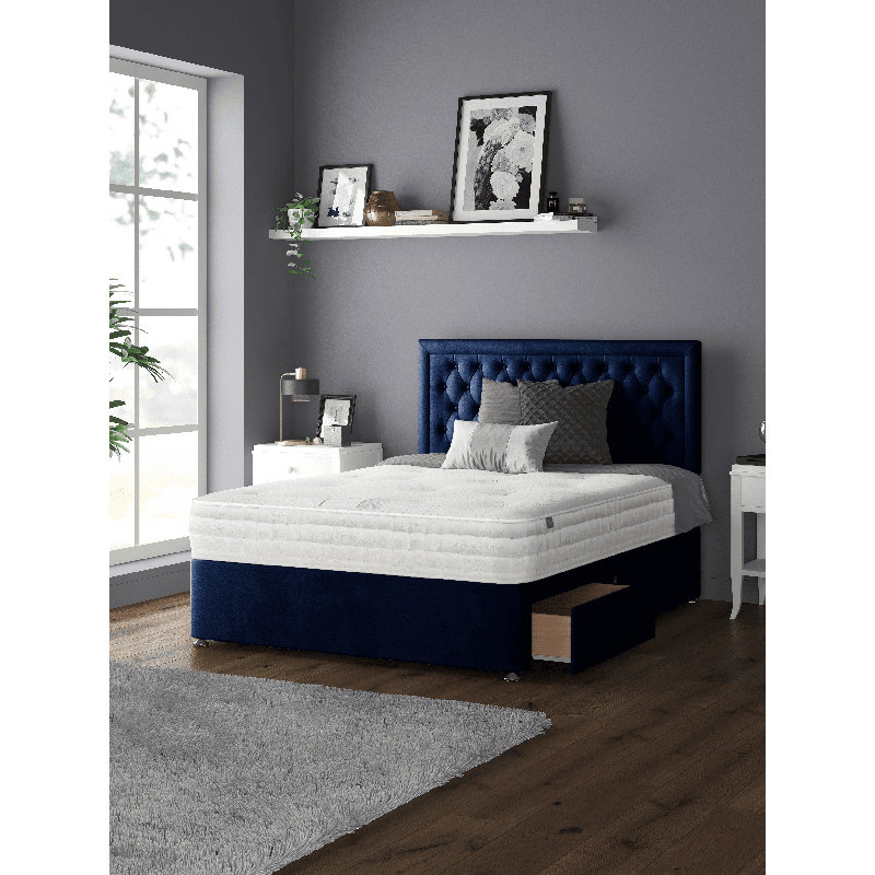 Urbank Divan Bed Base, Royal Blue, Kingsize (5'), 2 Foot-end Drawers