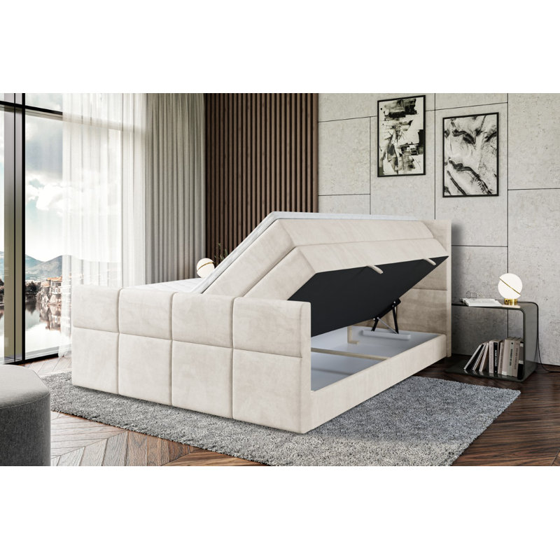 Bed with Mattress, 160cm W x 200cm L, Cream
