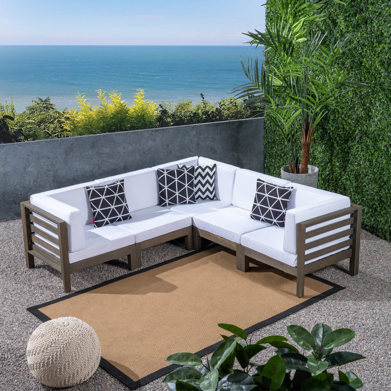 Canapé modulaire d'extérieur 30,25 po avec coussins, Structure grise / coussin blanc