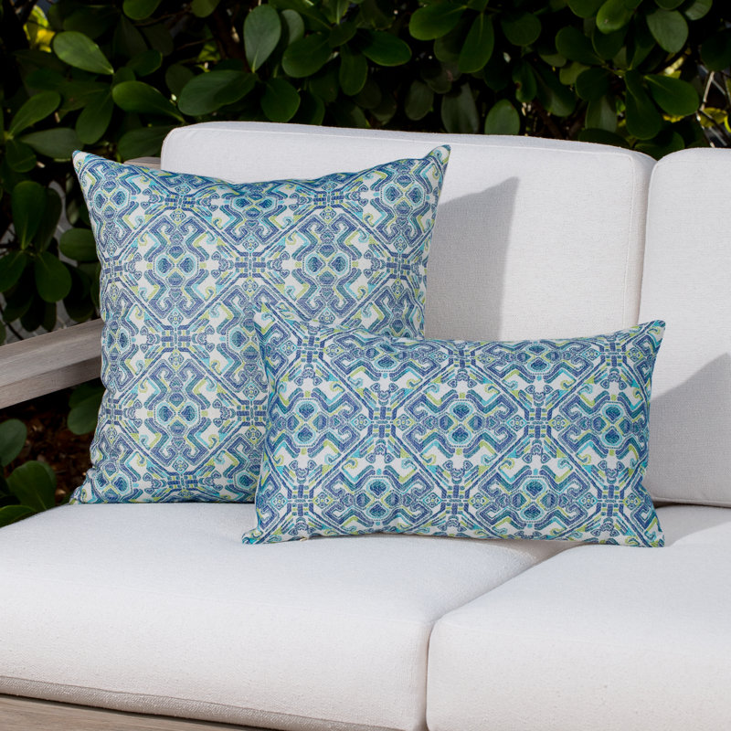 Delphi Outdoor Square Sunbrella® Pillow Cover & Insert, Blue/Kiwi Green, 20"H x 20"W
