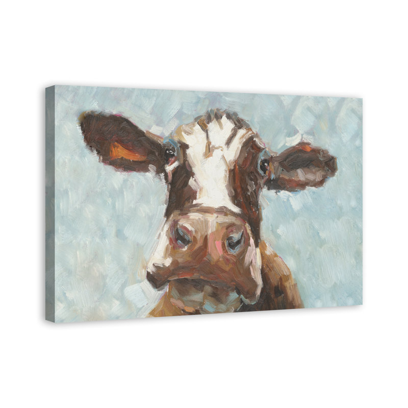 Vache curieuse - Imprimé, 16 po x 24 po, Toile tendue, Sans cadre