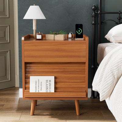Table de chevet 2 tiroirs avec lumières DEL et prises de courant l 19,69 po Allysyn