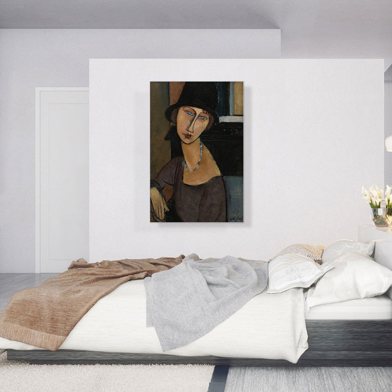 «Jeanne Hebuterne with Hat 1917» par Amedeo Modigliani, reproduction d'art sur toile tendue, H 40 po x l 26 po x P 1,5 po