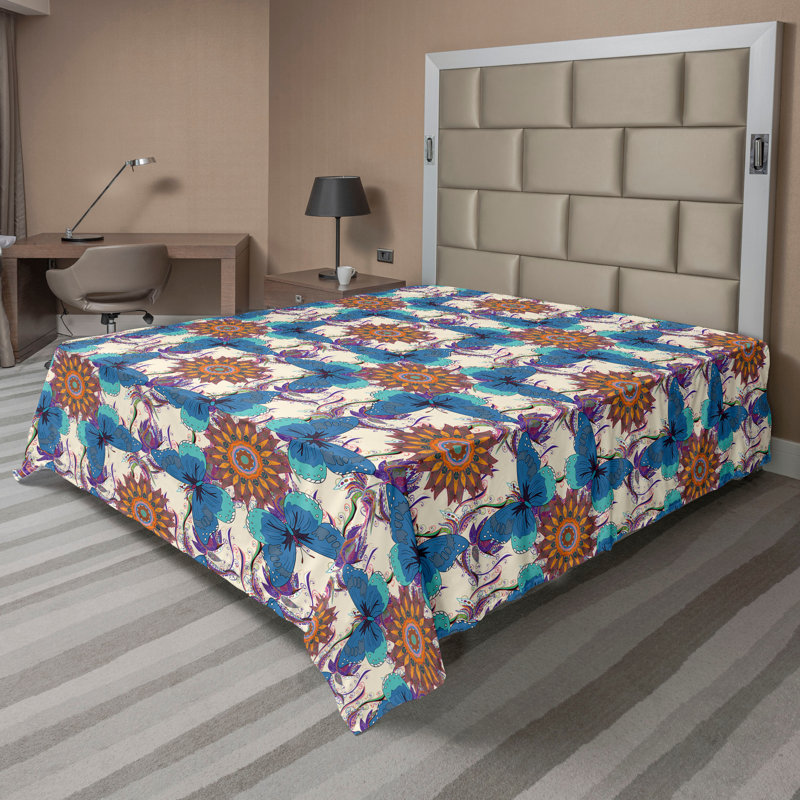 Ambesonne Flowers Flat Sheet Nostalgia Farmhouse, Eggshell and Multicolor