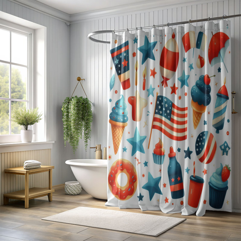 Cisnero Stars & Stripes - 1 Piece Standard Shower Curtain, 74" H x 71" W