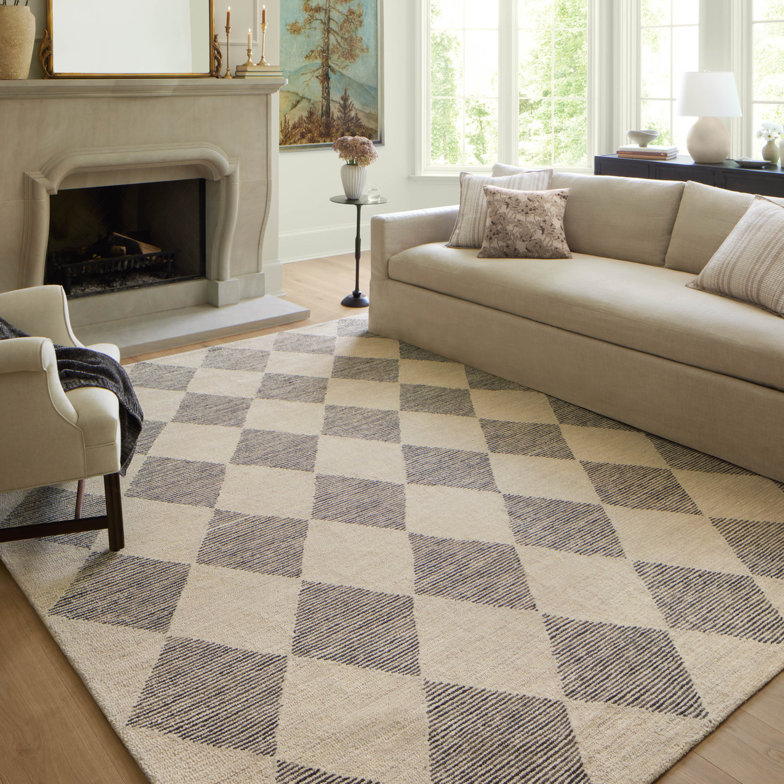 Chris Loves Julia x Loloi Francis Beige Charcoal Rug, Rectangle 11'6" x 15'