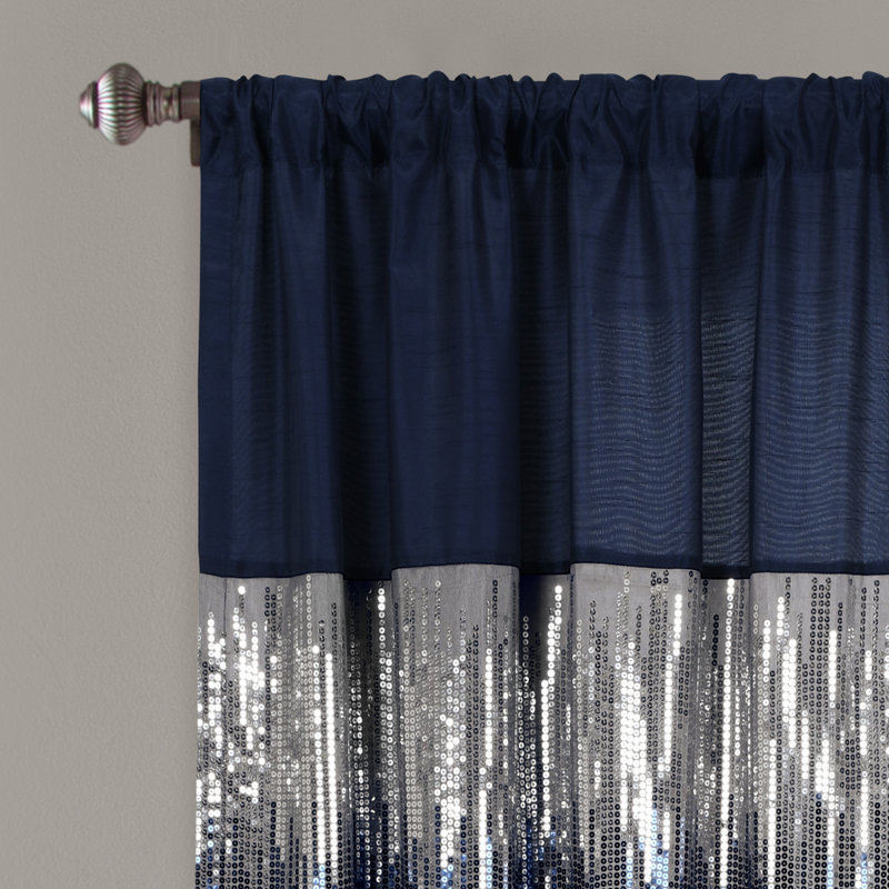Rideau simple avec passe-tringle Night Sky, Bleu marine / blanc