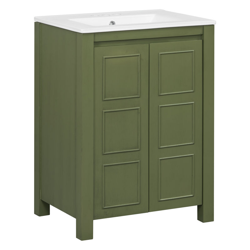 Vintage Ceramic Bathroom Vanity Solid Wood Transitional Design For Compact Spaces