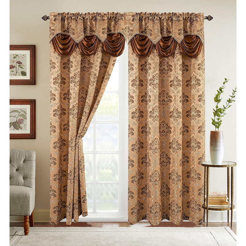 Valance Semi Sheer Curtain Pair, Gold